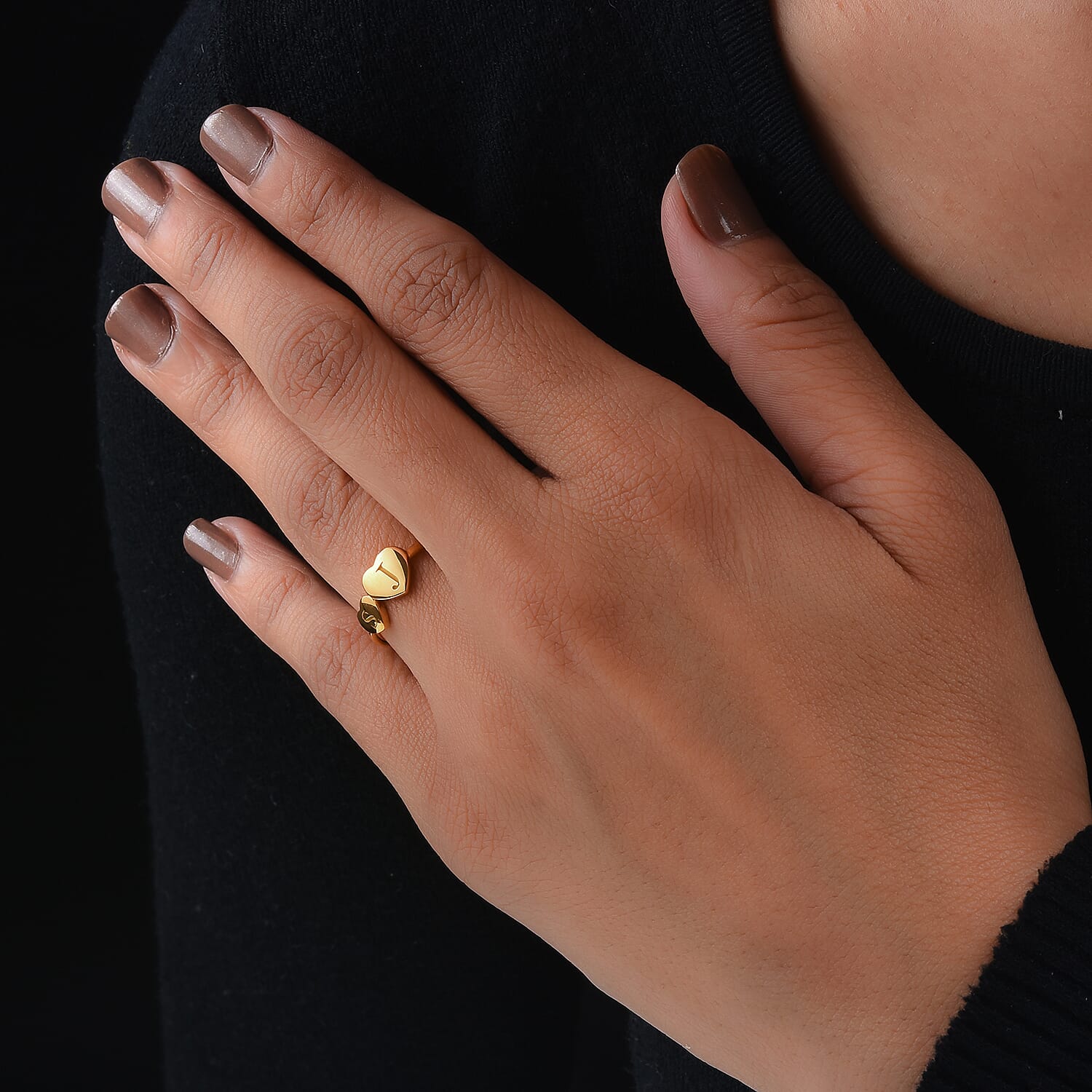 Personalised Engraved Two Heart Initial Ring