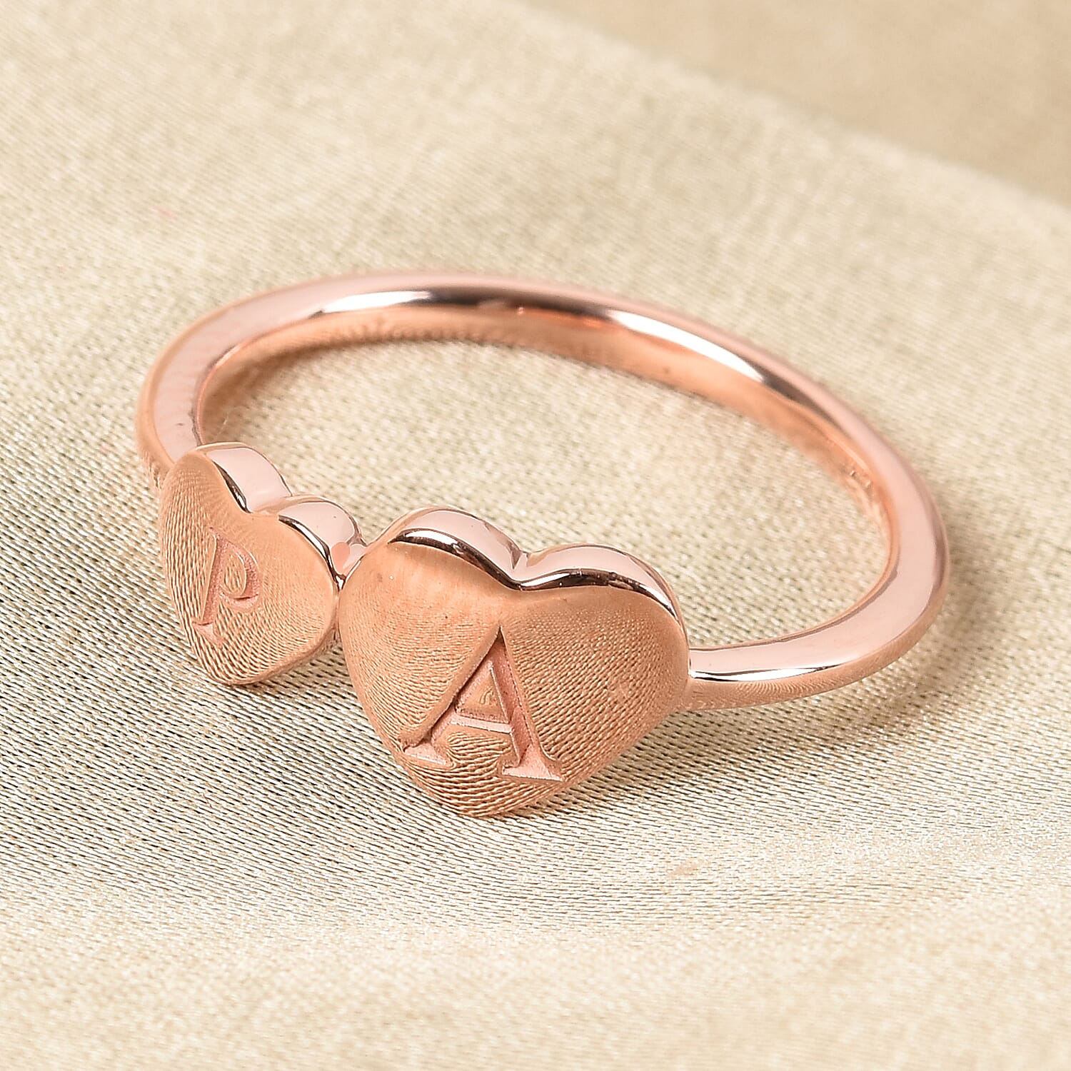 Personalised Engraved Two Heart Initial Ring