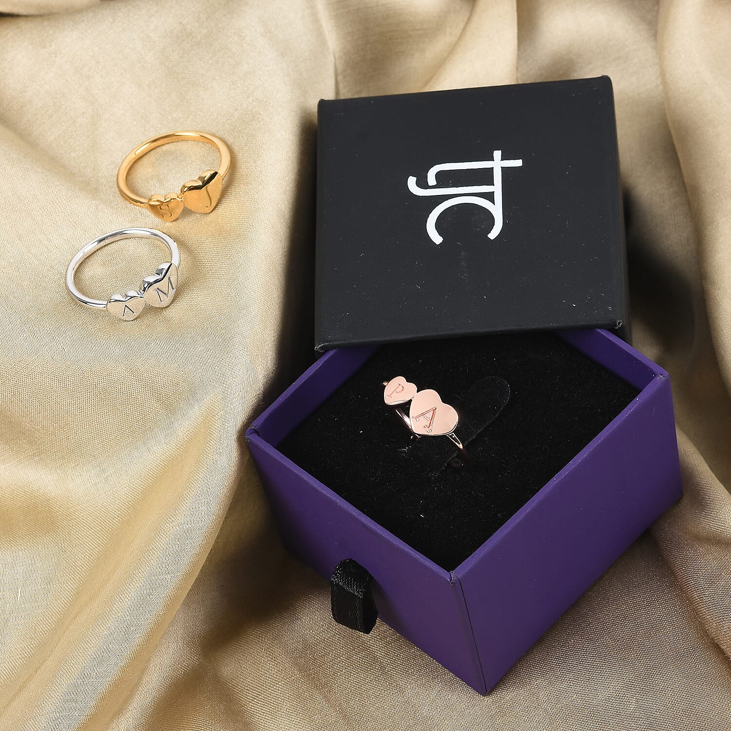 Personalised Engraved Two Heart Initial Ring