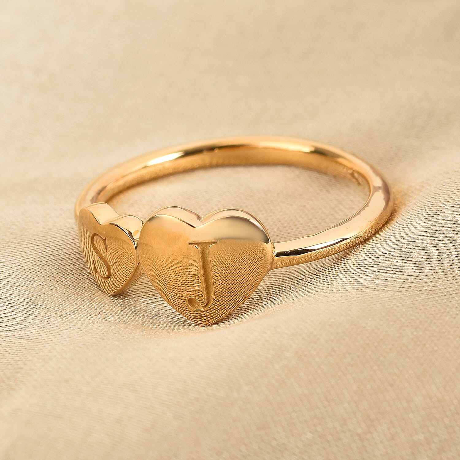 Personalised Engraved Two Heart Initial Ring