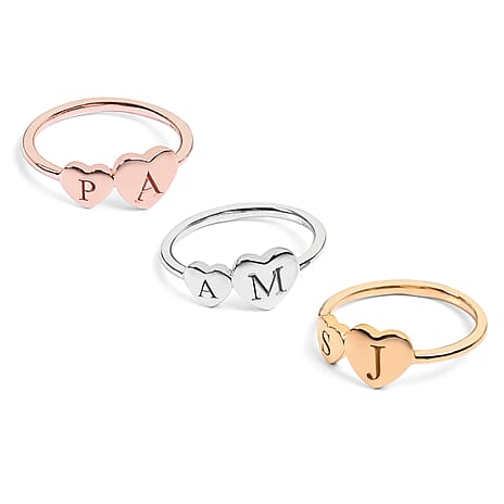 Personalised Engraved Two Heart Initial Ring
