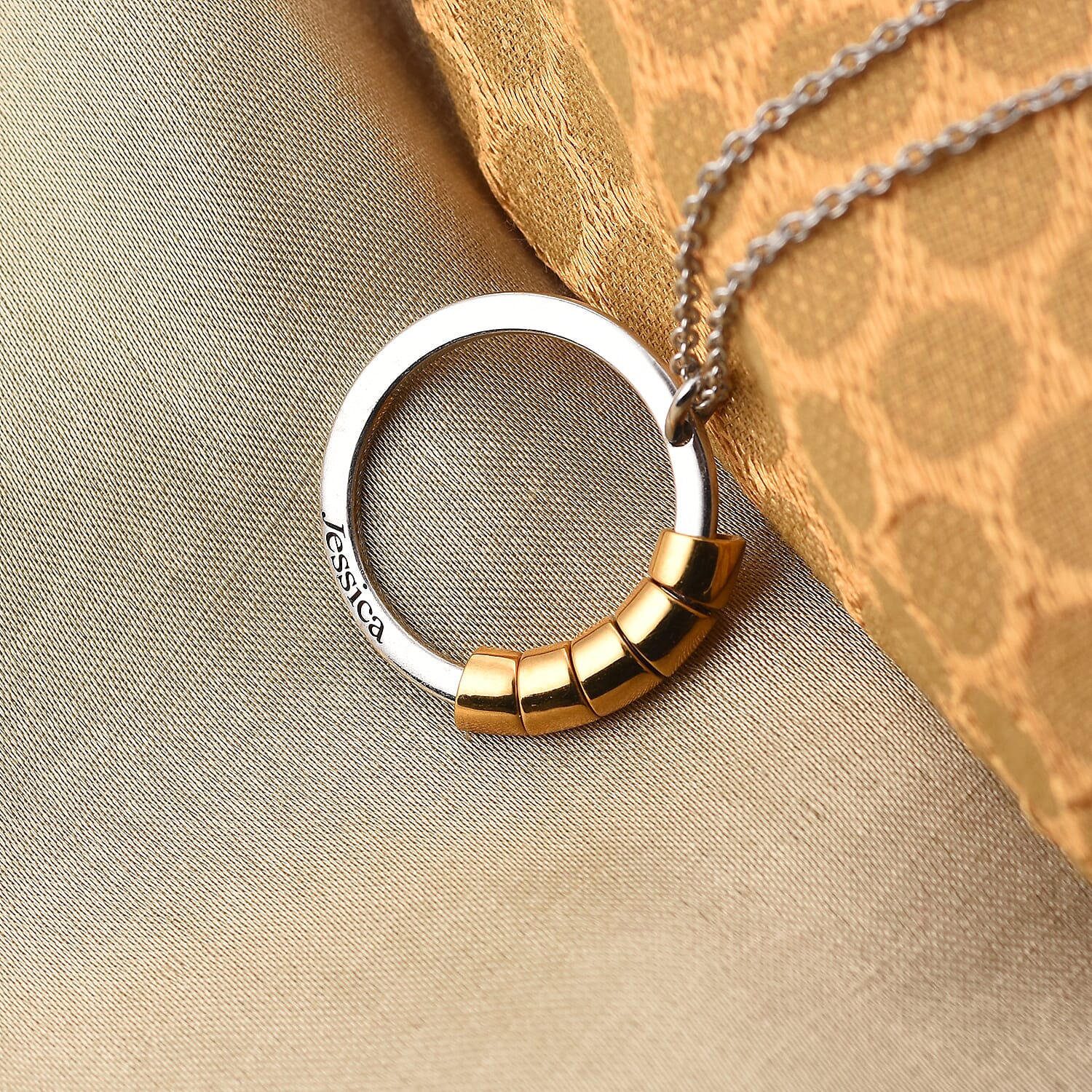 Personalised Engraved Two Tone Secret Name Circle Necklace, Size 20"