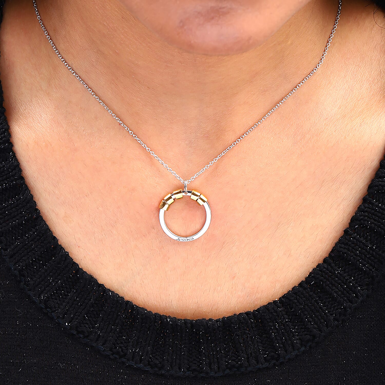 Personalised Engraved Two Tone Secret Name Circle Necklace, Size 20"