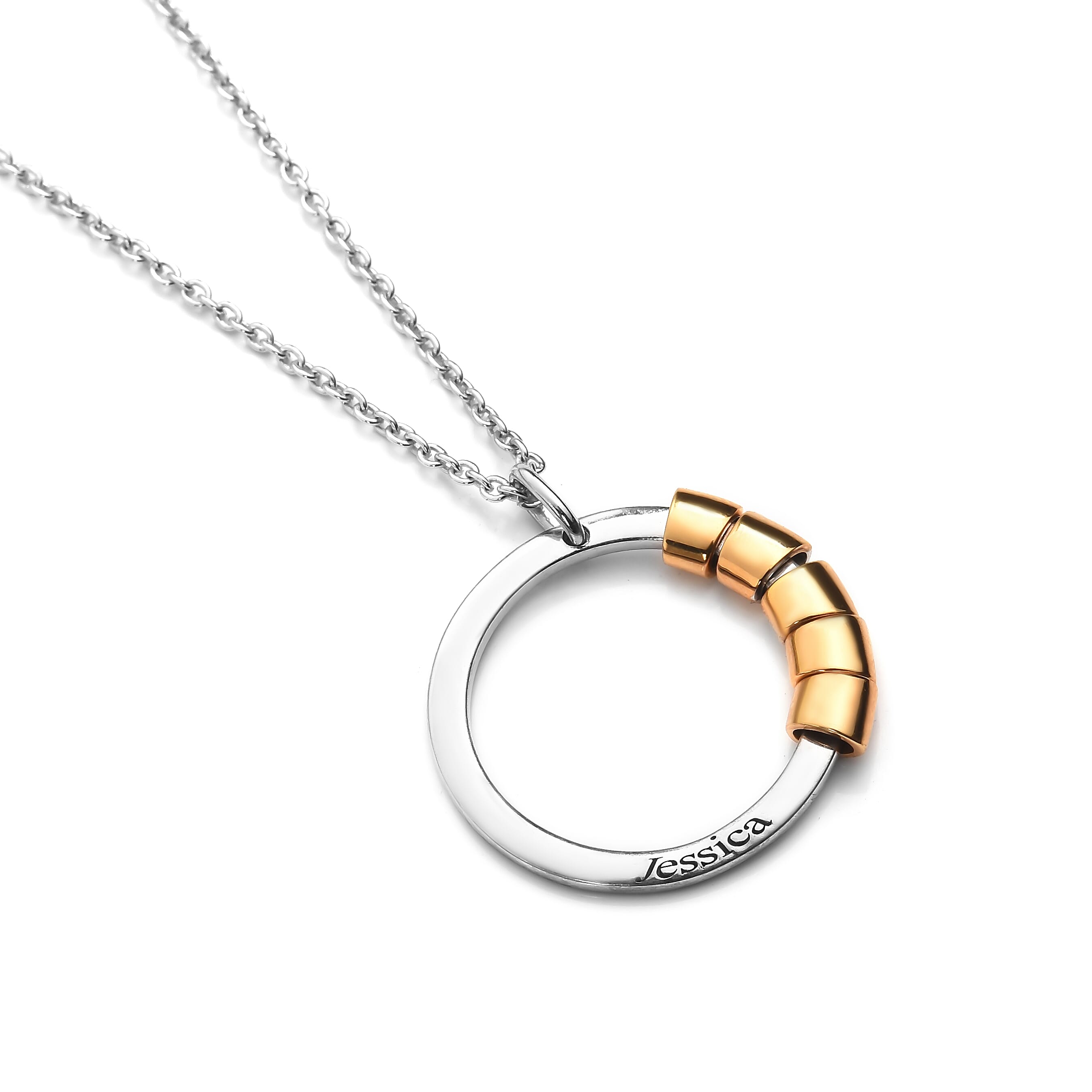 Personalised Engraved Two Tone Secret Name Circle Necklace, Size 20"