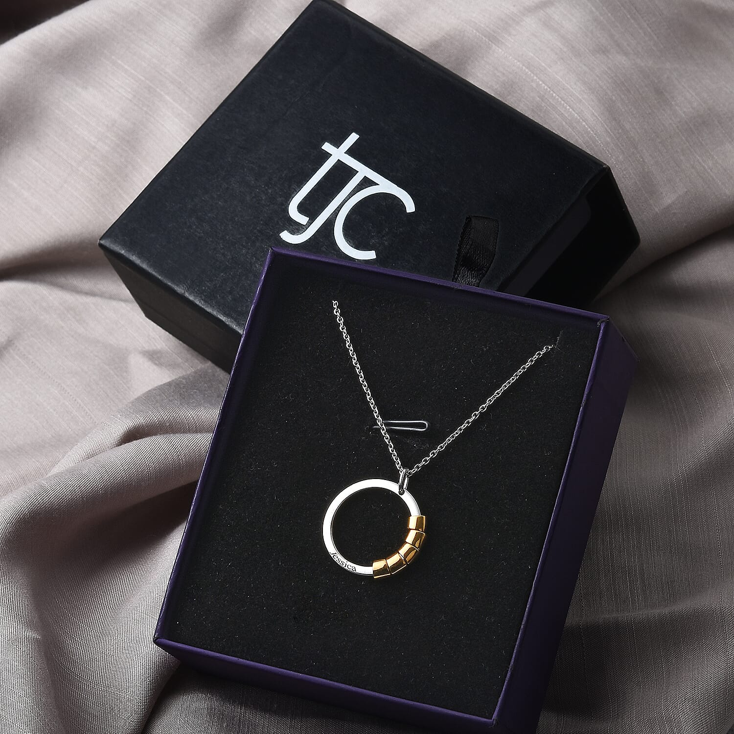 Personalised Engraved Two Tone Secret Name Circle Necklace, Size 20"