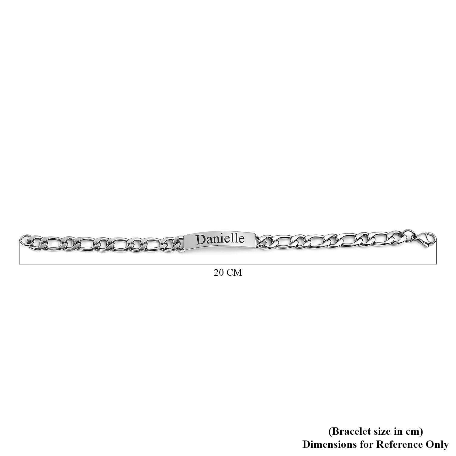 Personalised Engraved Mens ID Figaro Chain Bracelet Size 7Inch