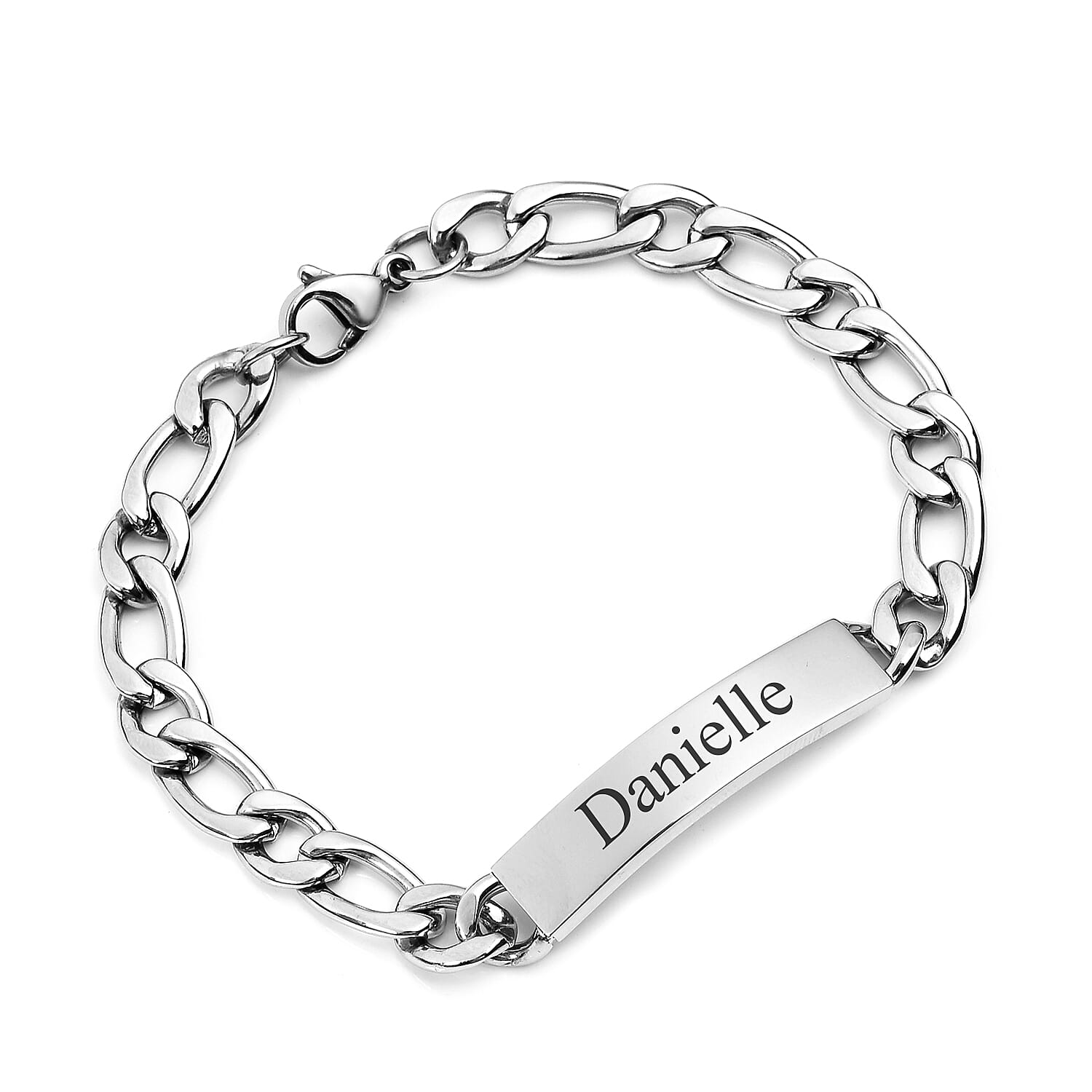 Personalised Engraved Mens ID Figaro Chain Bracelet Size 7Inch