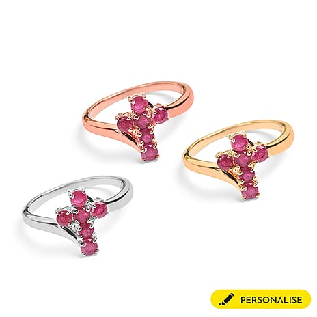 Personalised Engraved Ruby Cross Ring in Silver