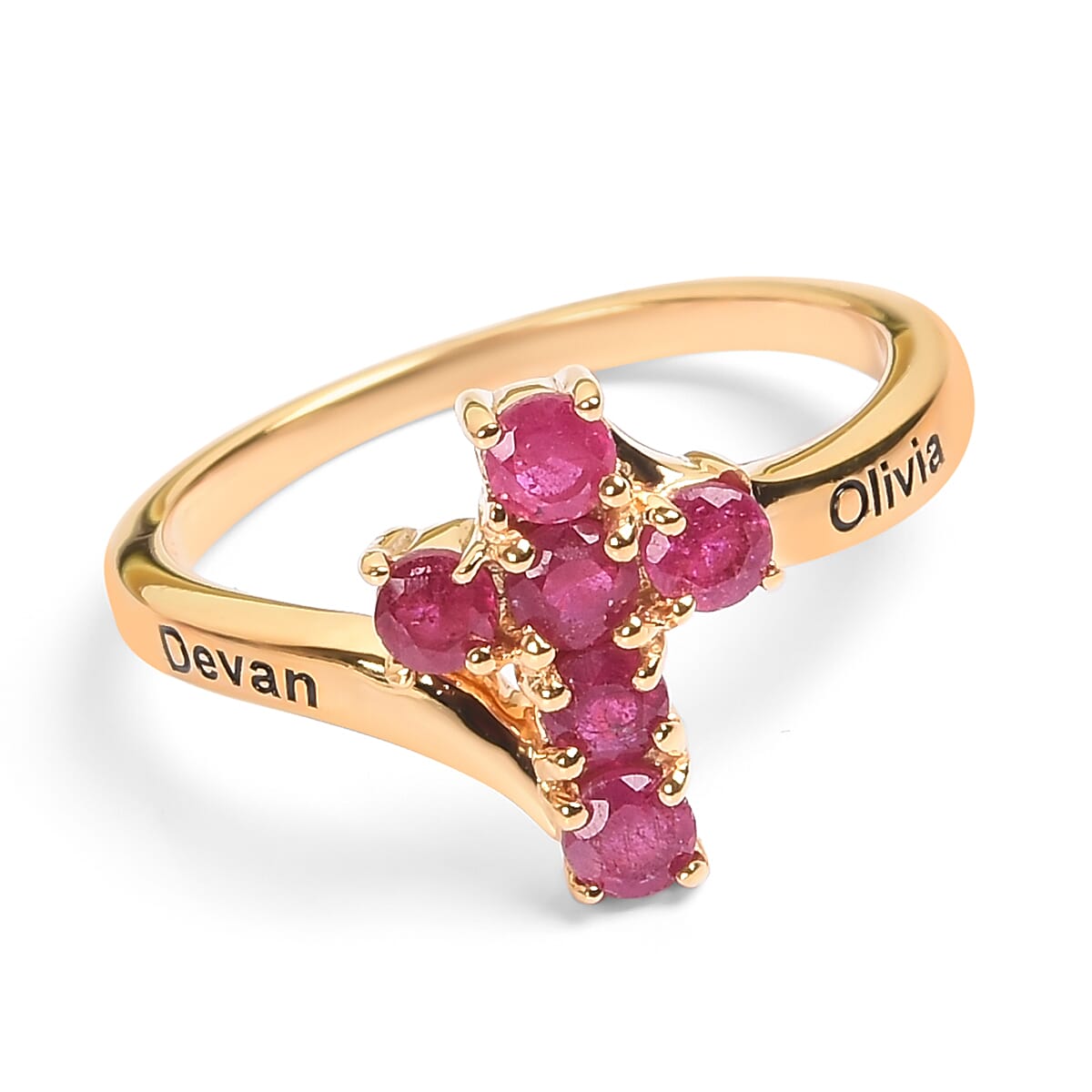Personalised Engraved Ruby Cross Ring in Silver