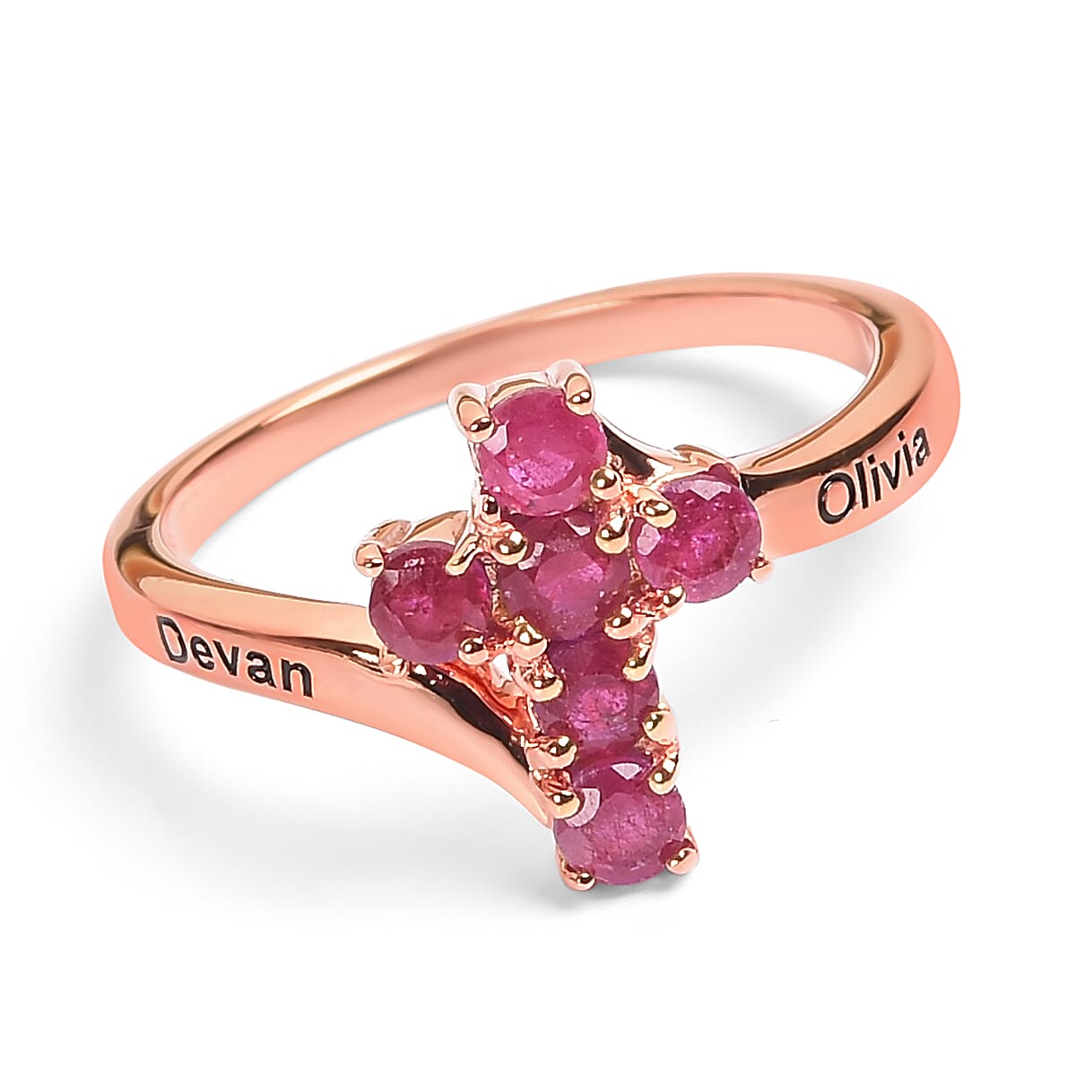 Personalised Engraved Ruby Cross Ring in Silver