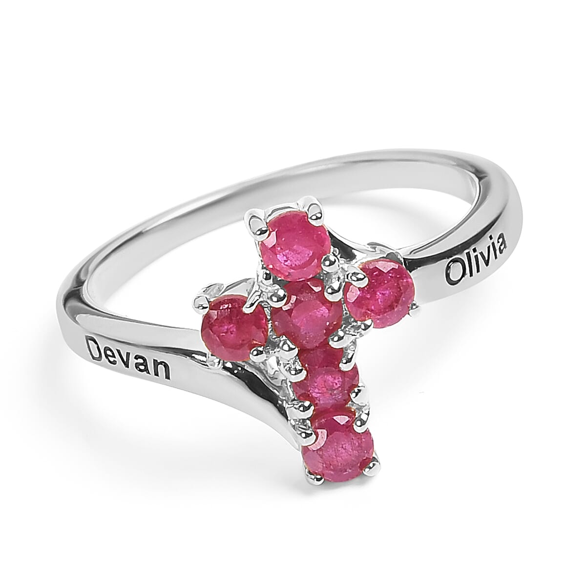 Personalised Engraved Ruby Cross Ring in Silver