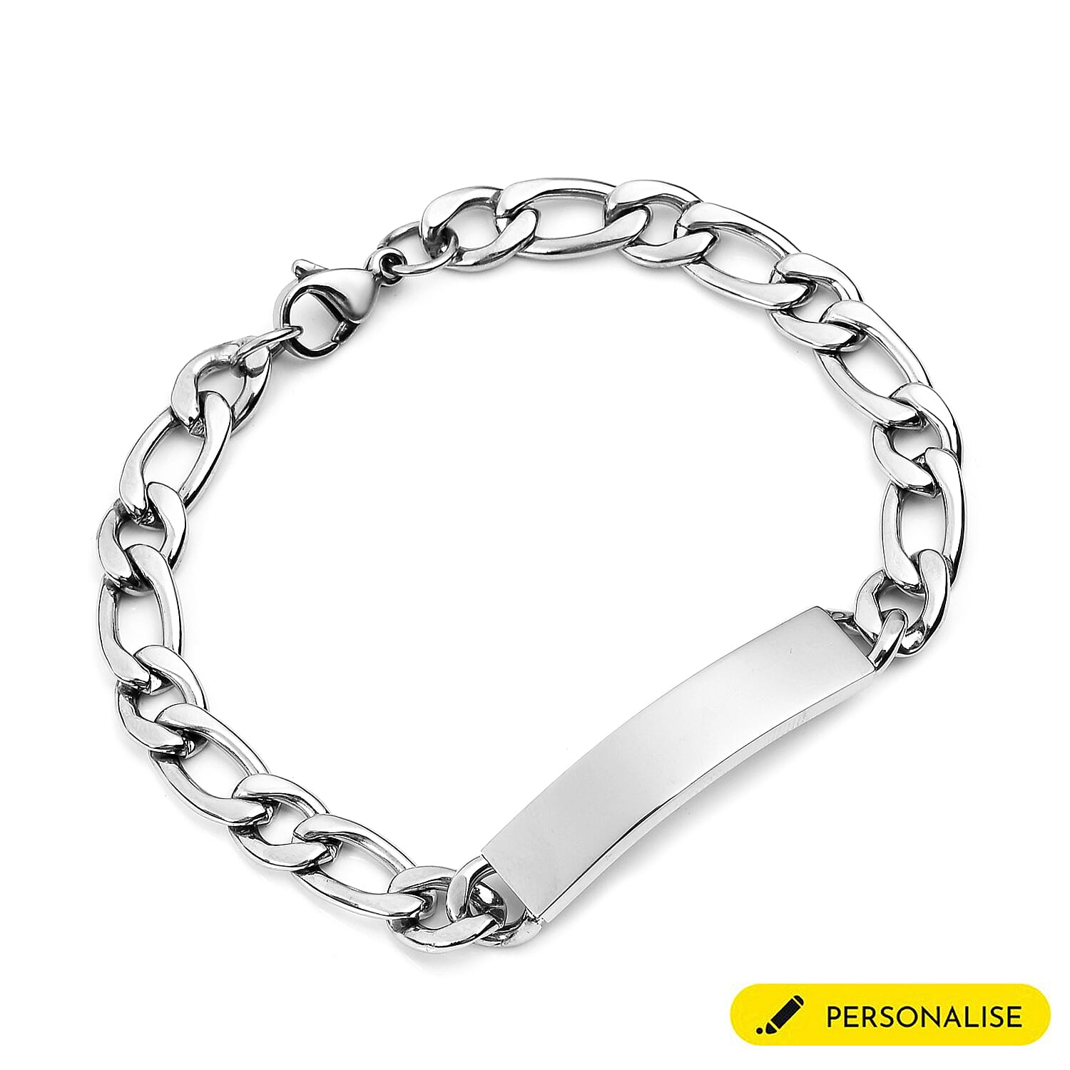 Personalised Men's ID Engravable Figaro Chain Bracelet - Size 7.5Inch