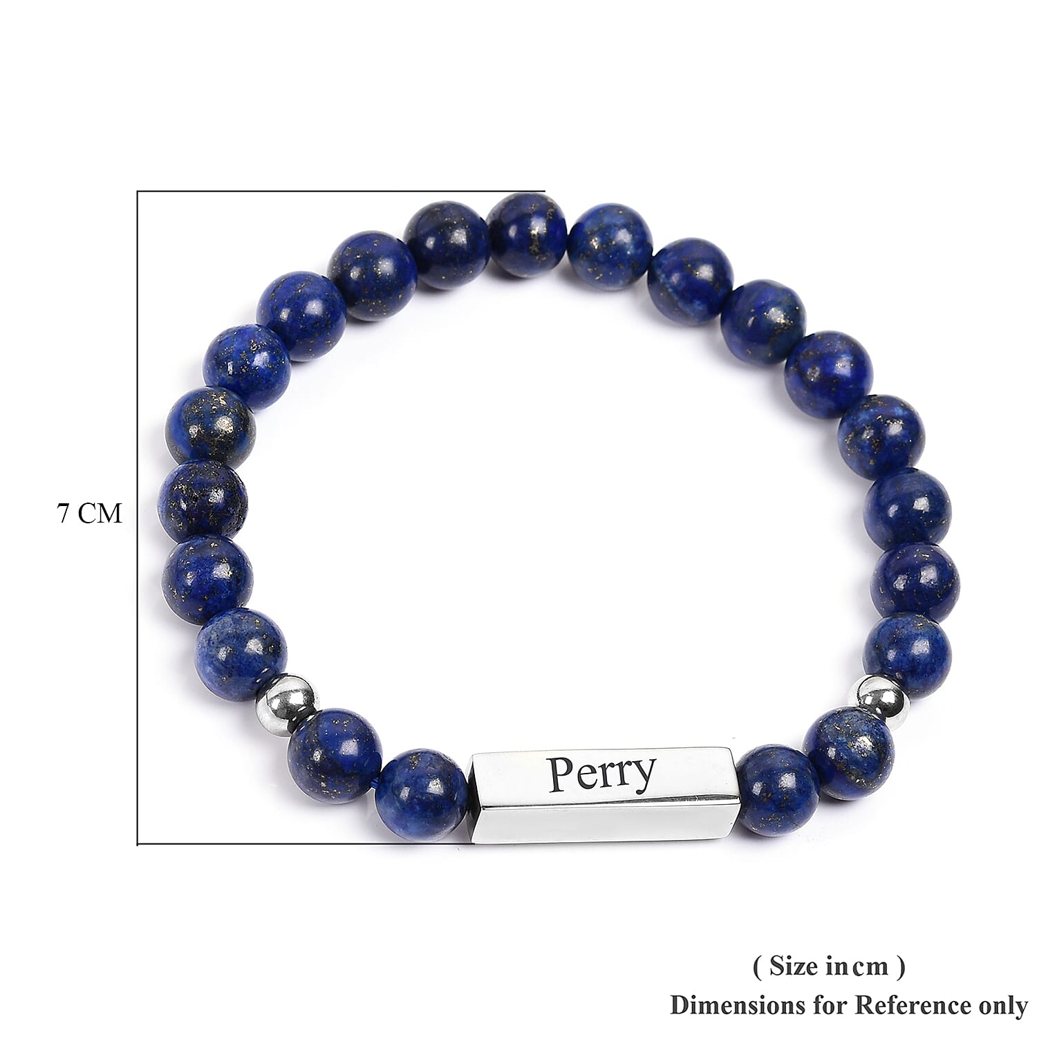 Personalised Engravable Bar Lapis Beads Bracelet Size 7-7.5Inch