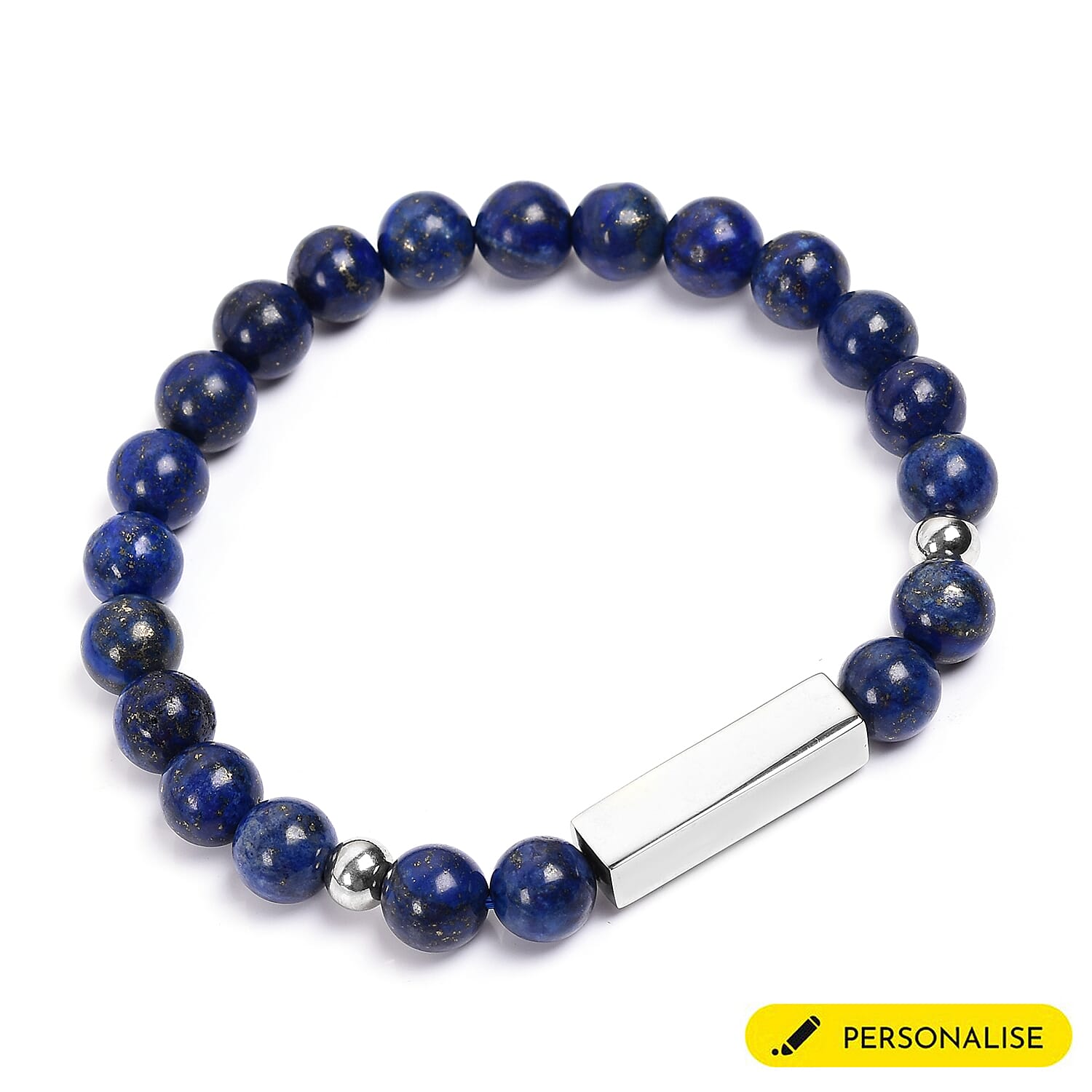 Personalised Engravable Bar Lapis Beads Bracelet Size 7-7.5Inch
