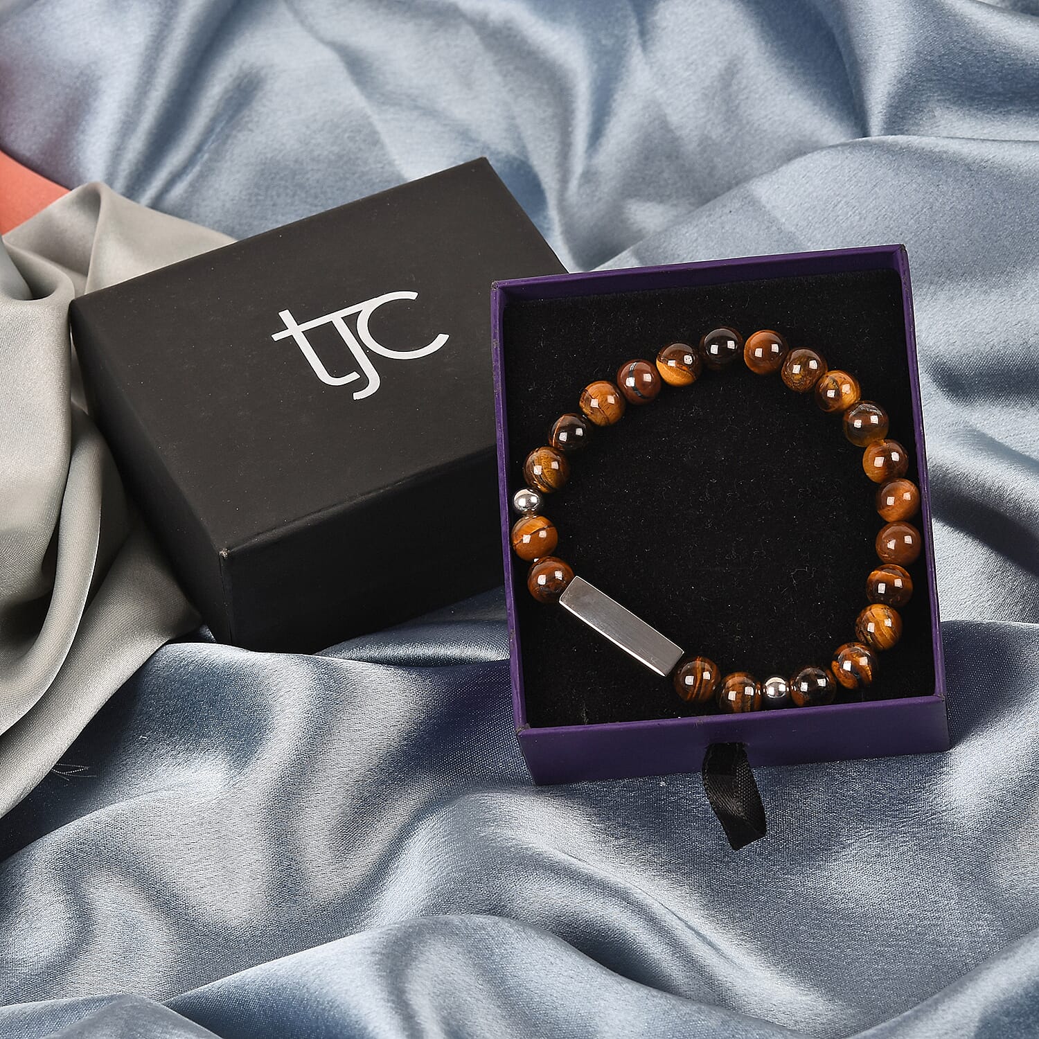 Personalised Engravable Bar Tiger Eye Beads Bracelet Size 7-7.5Inch