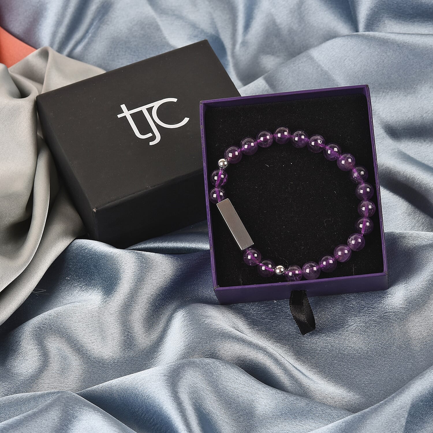 Personalised Engravable Bar Amethyst Beads Bracelet Size 7-7.5Inch