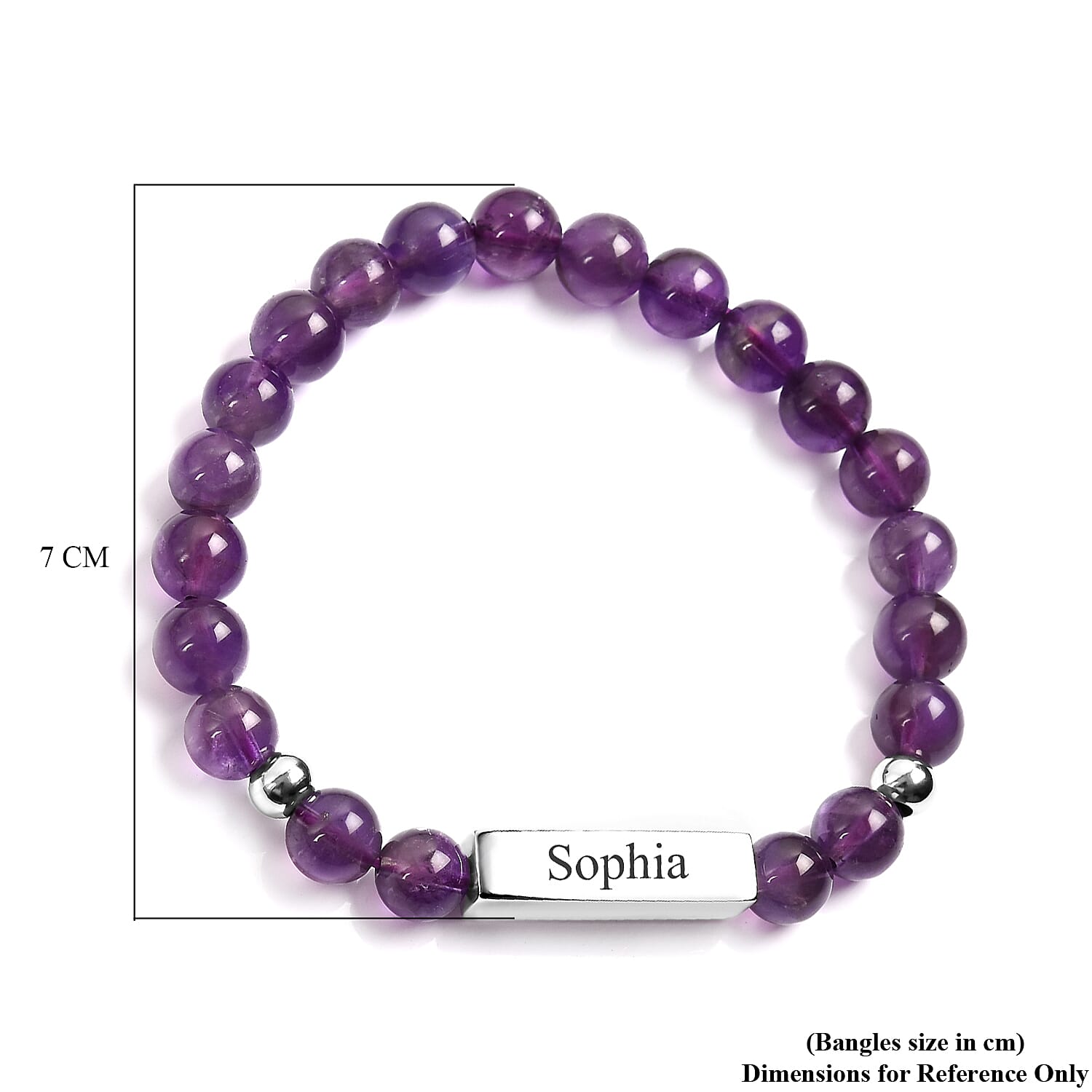 Personalised Engravable Bar Amethyst Beads Bracelet Size 7-7.5Inch