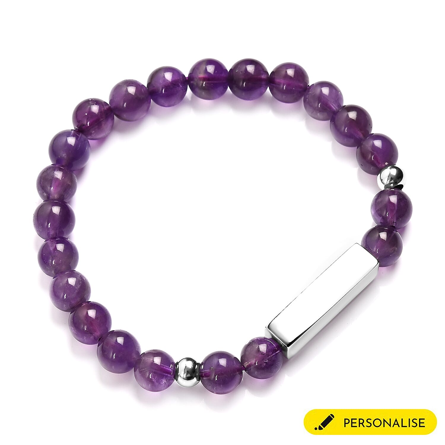 Personalised Engravable Bar Amethyst Beads Bracelet Size 7-7.5Inch