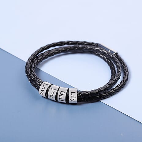Personalised Engravable 4 Rings Leather Bracelet