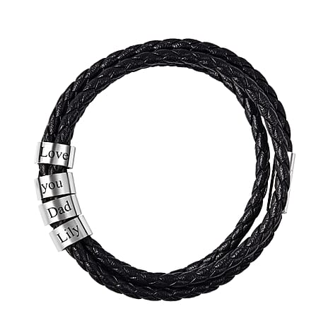 Personalised Engravable 4 Rings Leather Bracelet