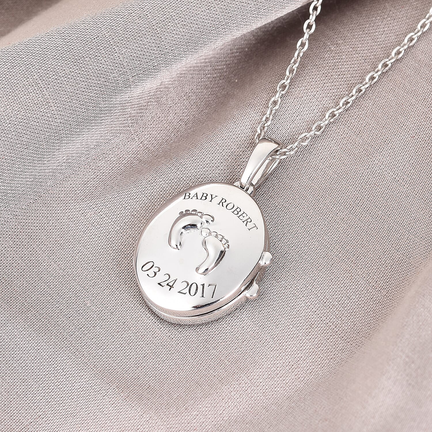 Personalised Engraved Name and Date Baby Feet Locket