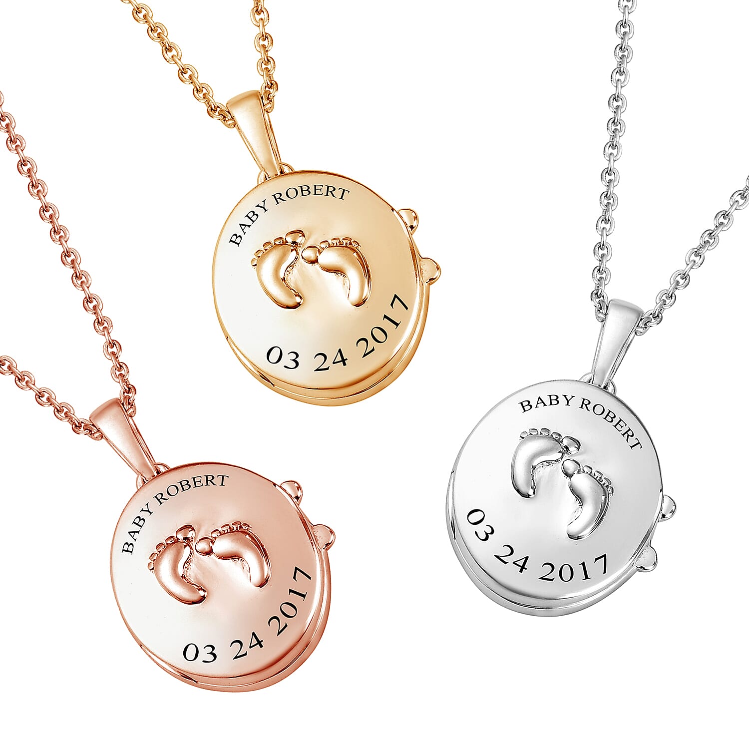 Personalised Engraved Name and Date Baby Feet Locket