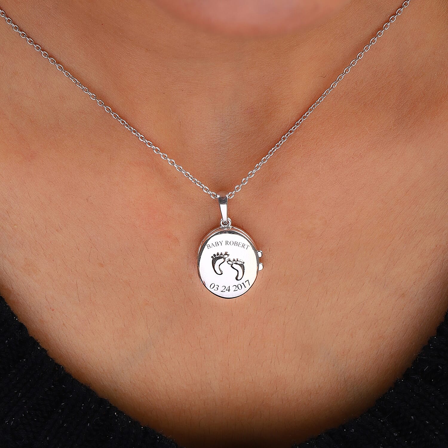 Personalised Engraved Name and Date Baby Feet Locket