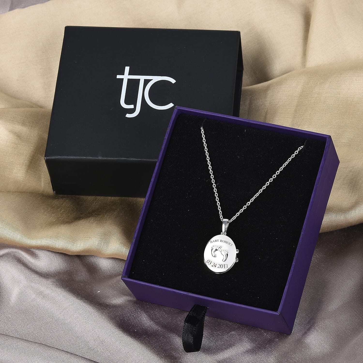 Personalised Engraved Name and Date Baby Feet Locket