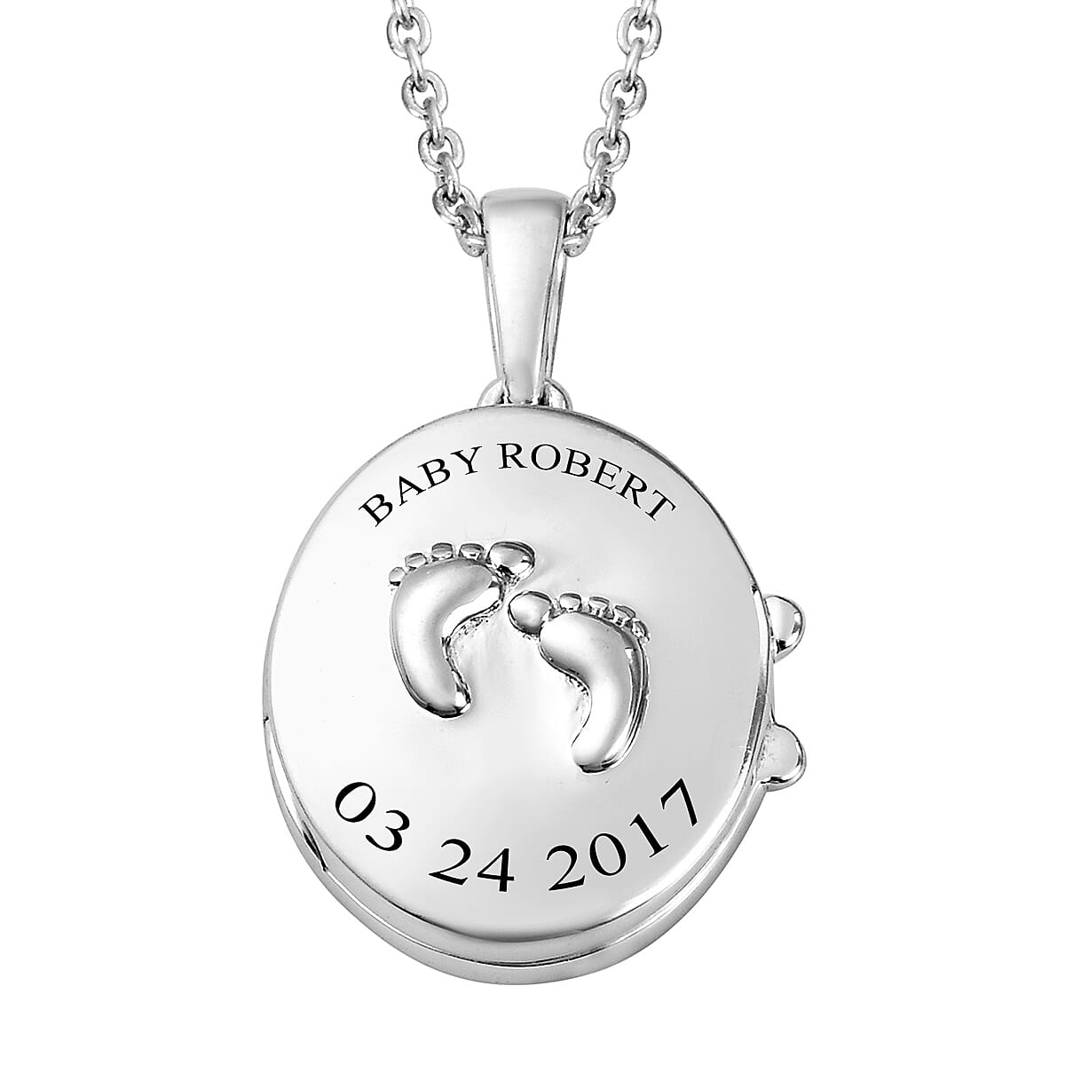 Personalised Engraved Name and Date Baby Feet Locket