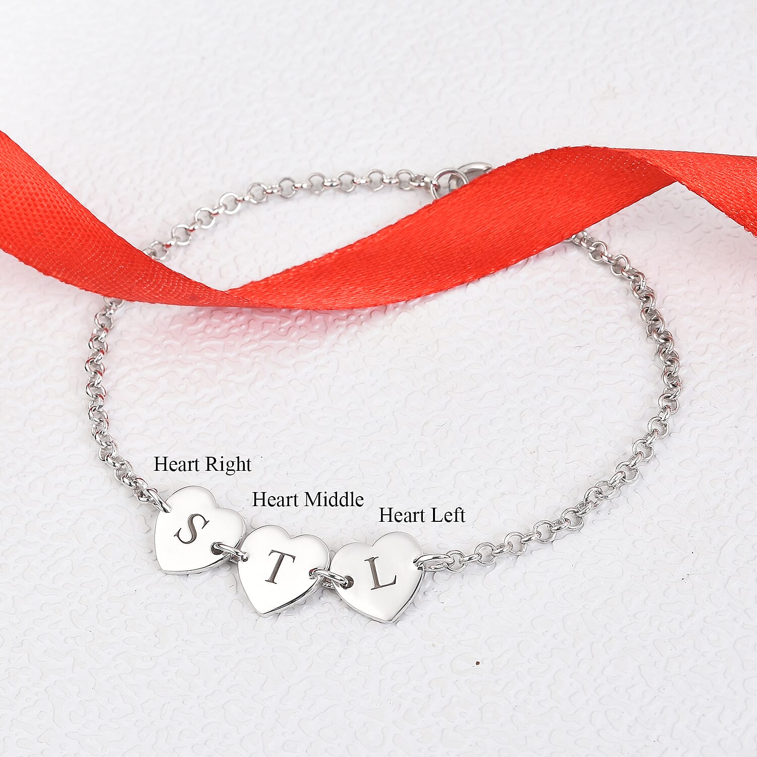 Personalised Engravable Initial Multi Heart Disc Bracelet Size 7.5Inch
