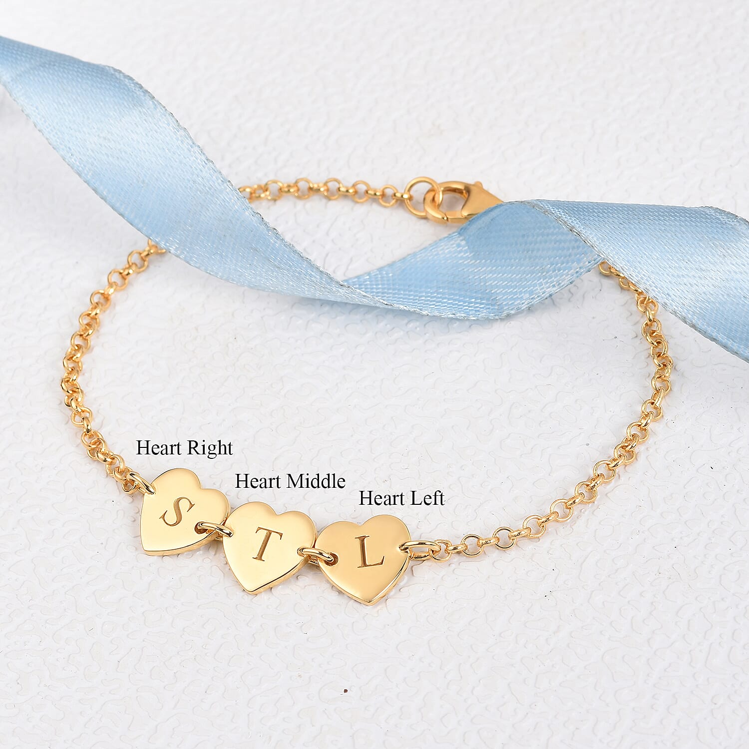 Personalised Engravable Initial Multi Heart Disc Bracelet Size 7.5Inch