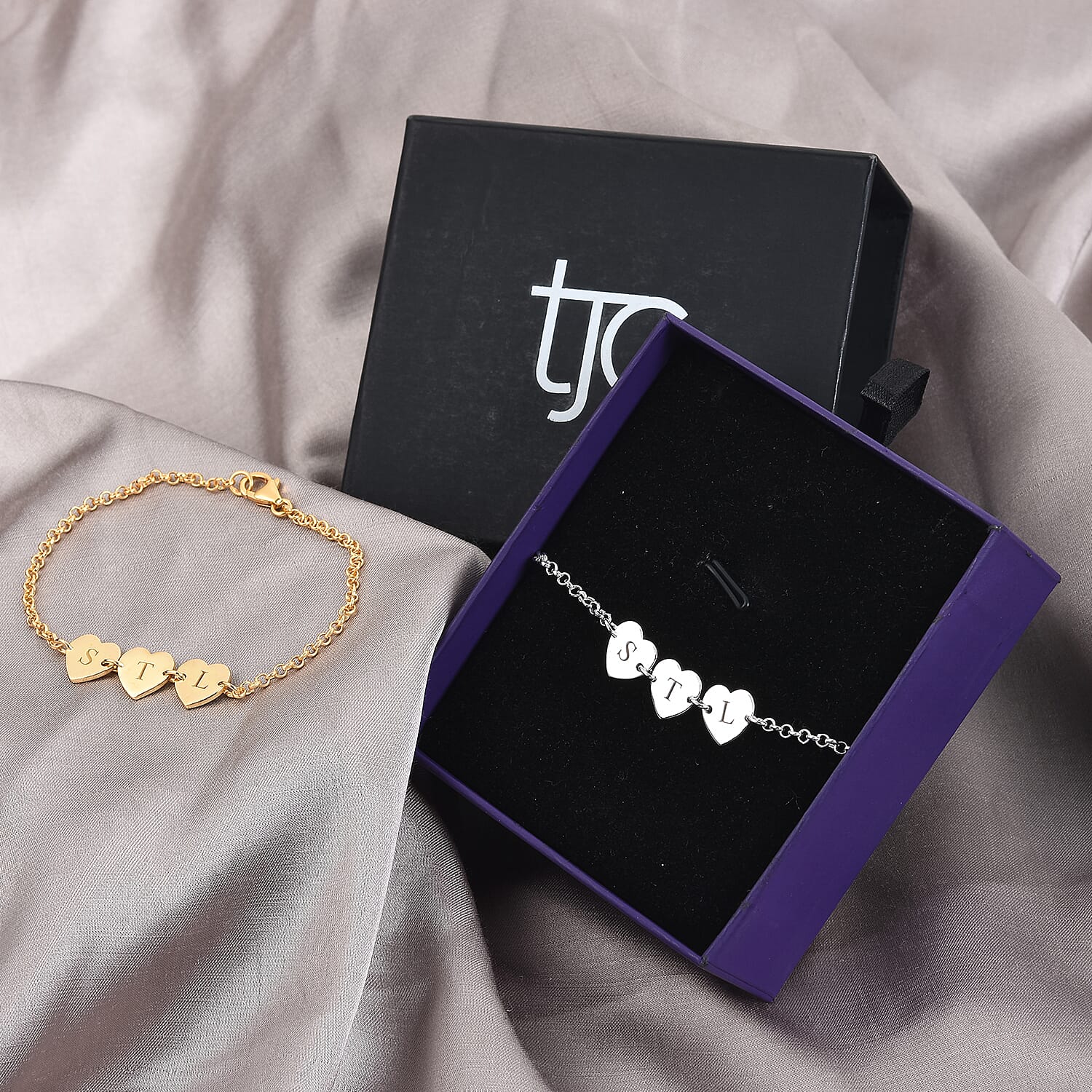 Personalised Engravable Initial Multi Heart Disc Bracelet Size 7.5Inch