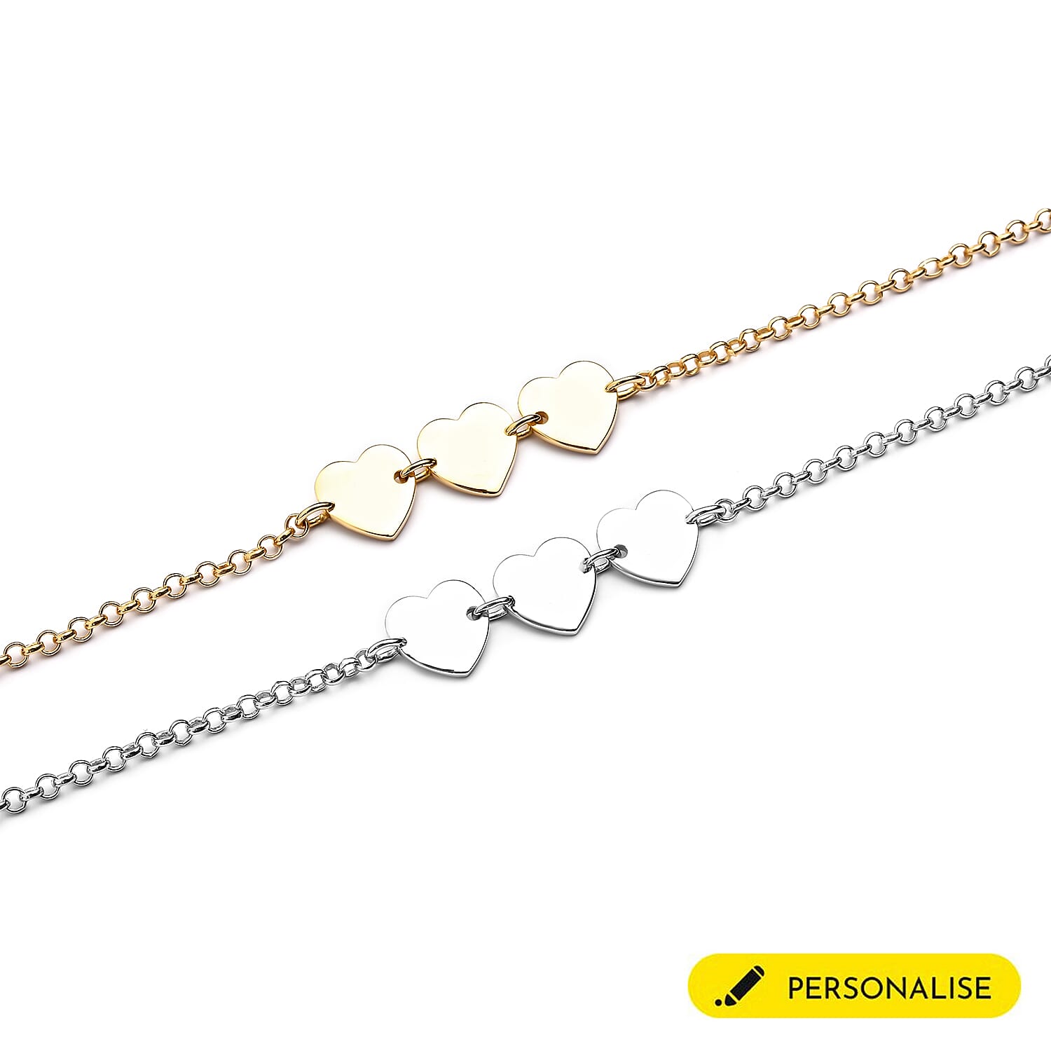 Personalised Engravable Initial Multi Heart Disc Bracelet Size 7.5Inch