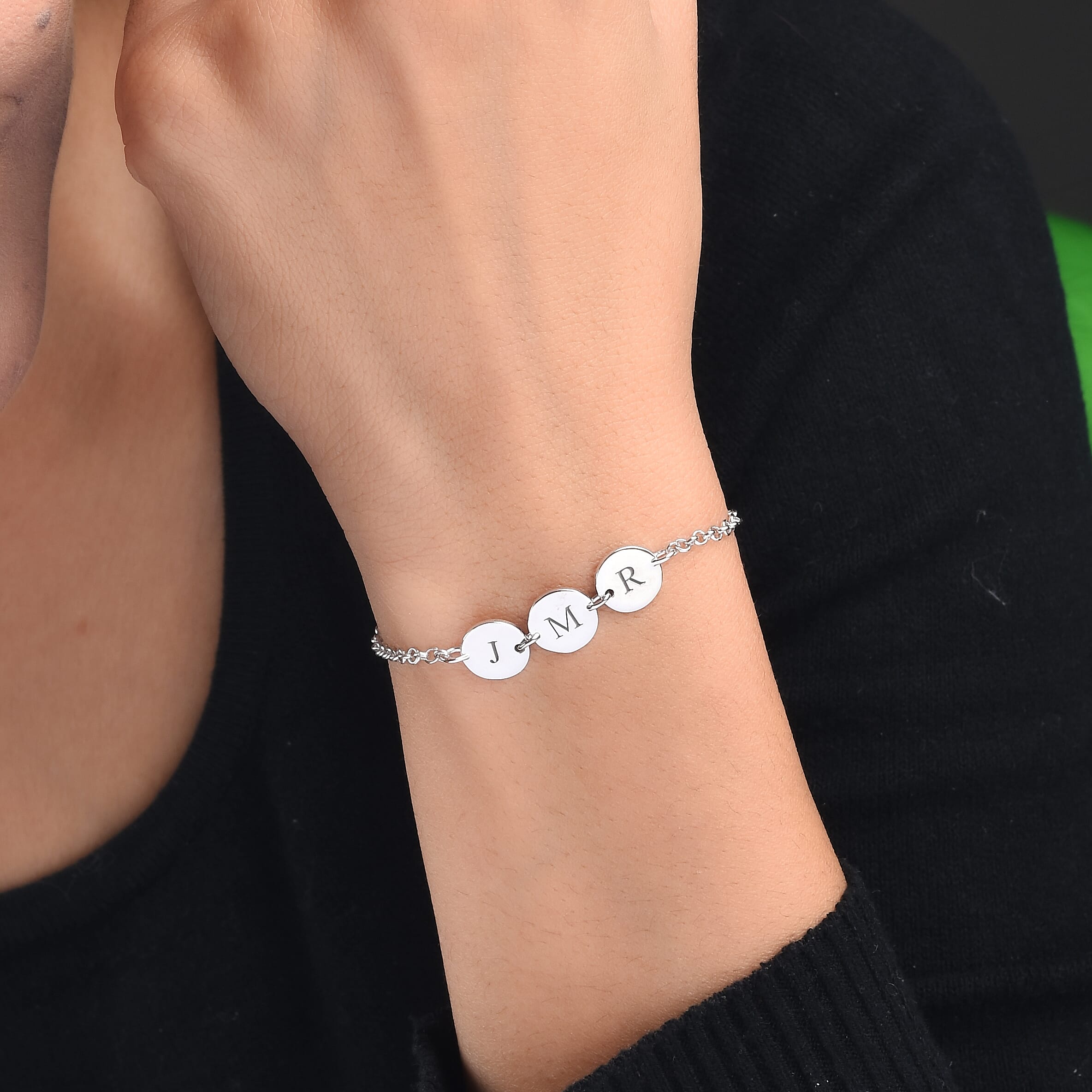 Personalised Engravable Multi Initial Disc Bracelet Size 7.5Inch