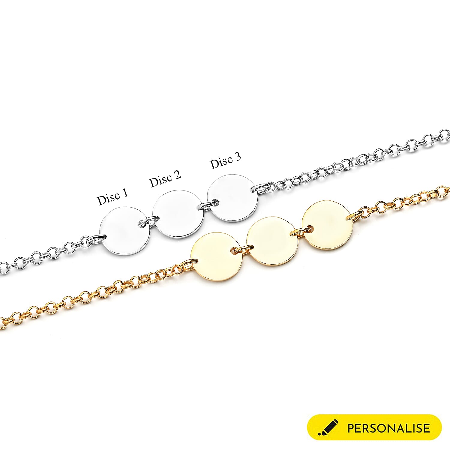 Personalised Engravable Multi Initial Disc Bracelet Size 7.5Inch