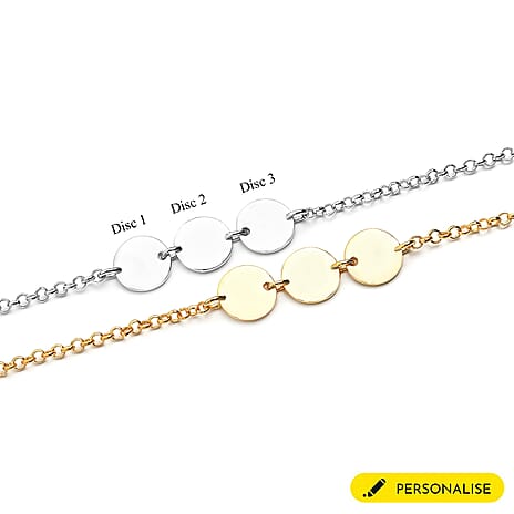 Personalised Engravable Multi Initial Disc Bracelet Size 7.5Inch