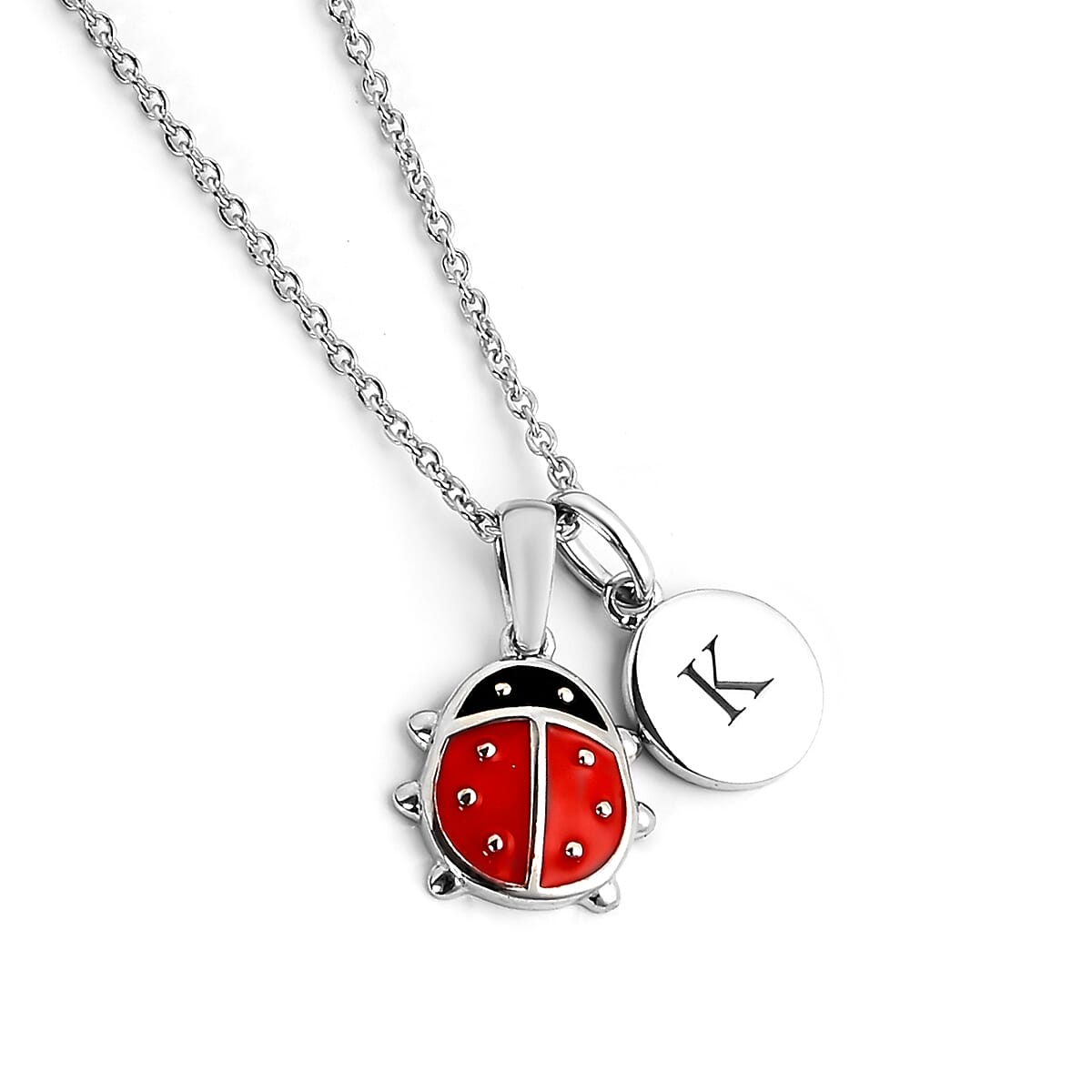 Personalised Engravable Initial Necklace with Ladybug Charm with 20Inch Chain
