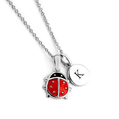 Personalised Engravable Initial Necklace with Ladybug Charm with 20Inch Chain