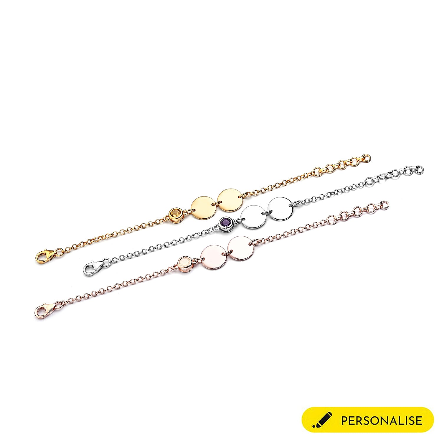 Personalised Engravable Initial Double Disc and Birthstone Bracelet