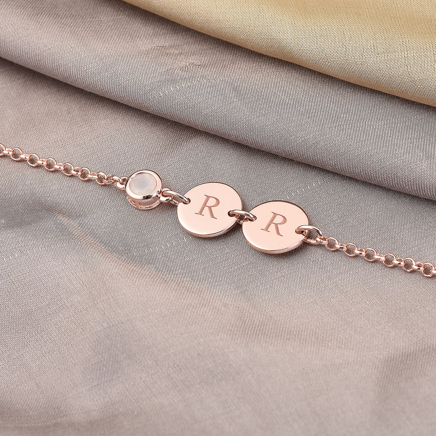 Personalised Engravable Initial Double Disc and Birthstone Bracelet