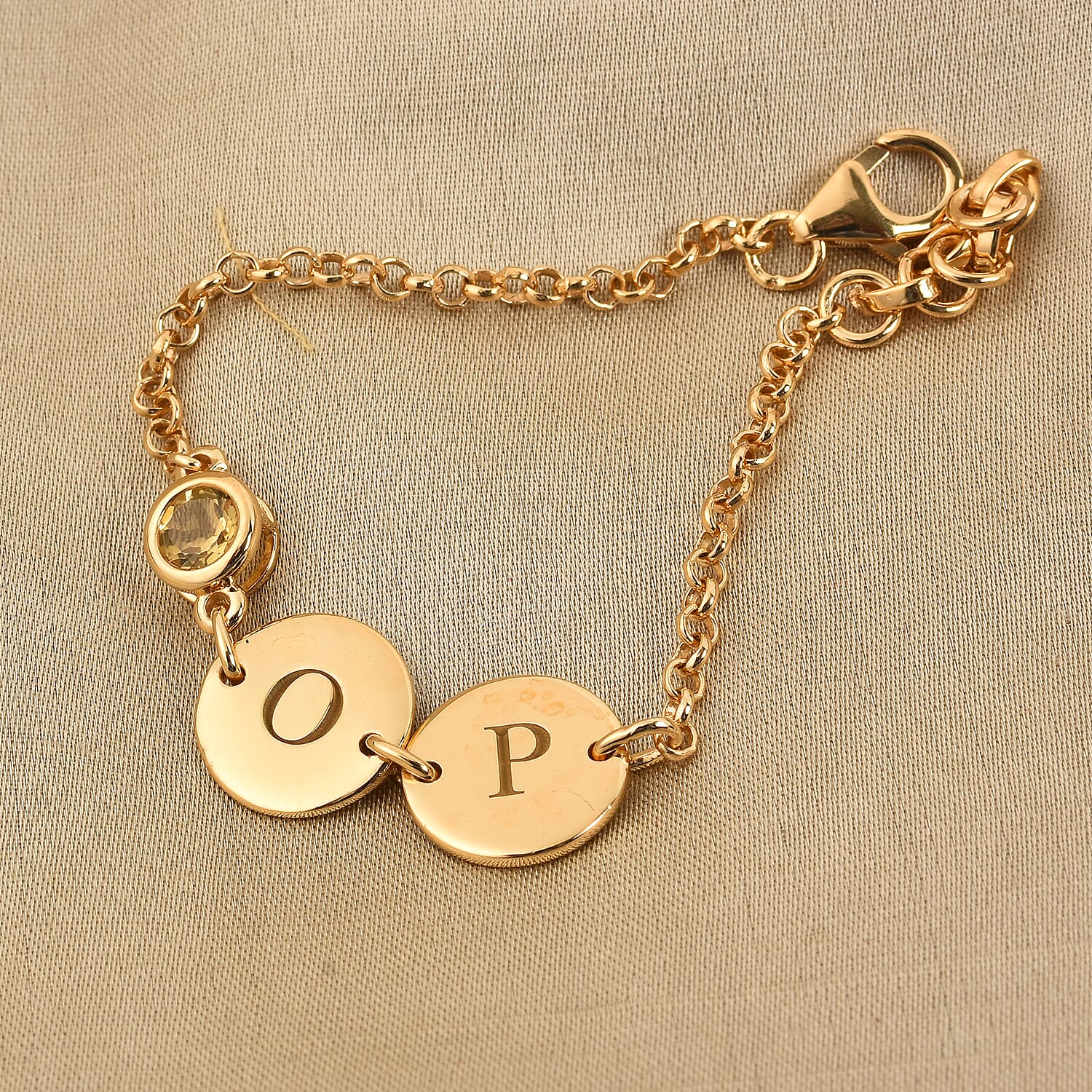 Personalised Engravable Initial Double Disc and Birthstone Bracelet