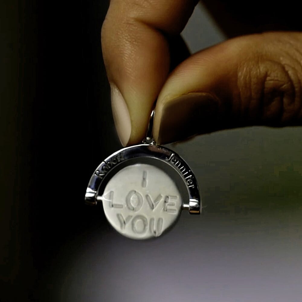 Personalised Engravable Spinning Disc 'I LOVE YOU' Pendant