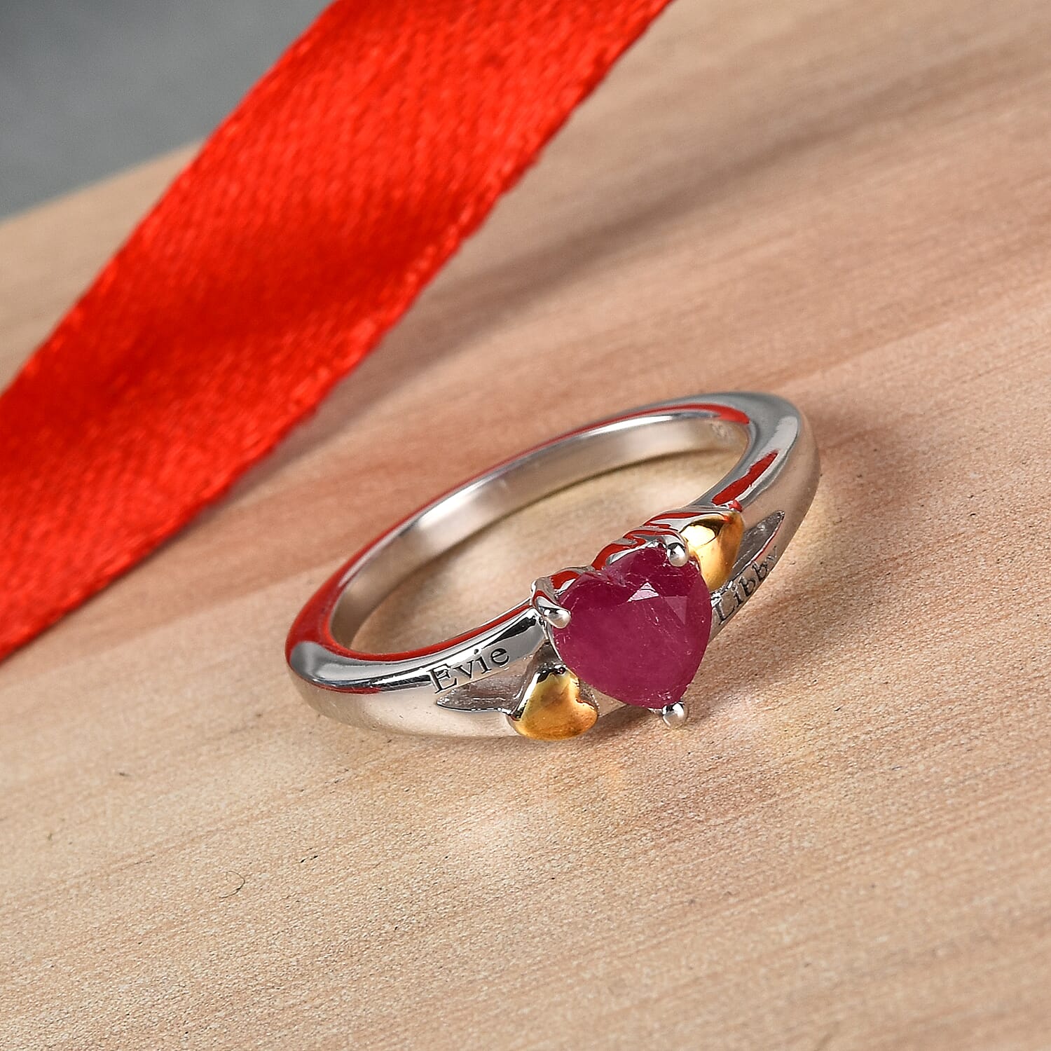 Personalised Engravable Solitaire Heart Shape Ruby Ring