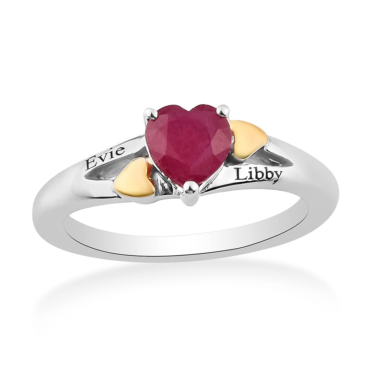 Personalised Engravable Solitaire Heart Shape Ruby Ring
