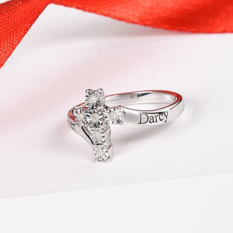 Personalised Engravable Diamond Cross Ring in Silver