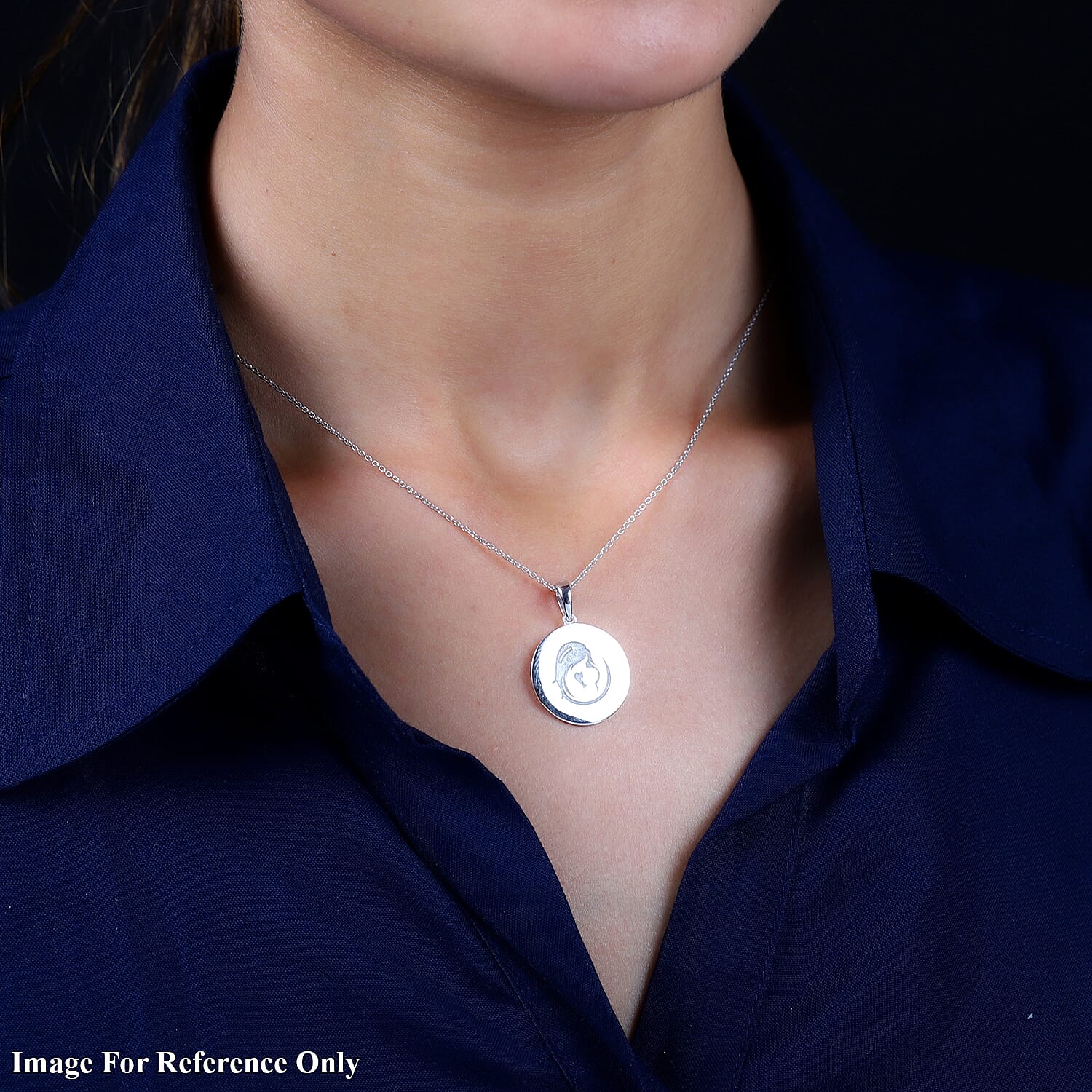 Personalised Mother Baby Engraved Pendant in Silver