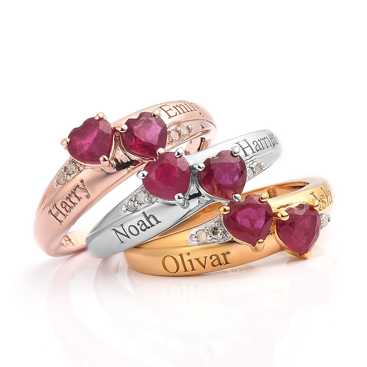 Personalised Engravable Double Heart Ruby Ring in Silver