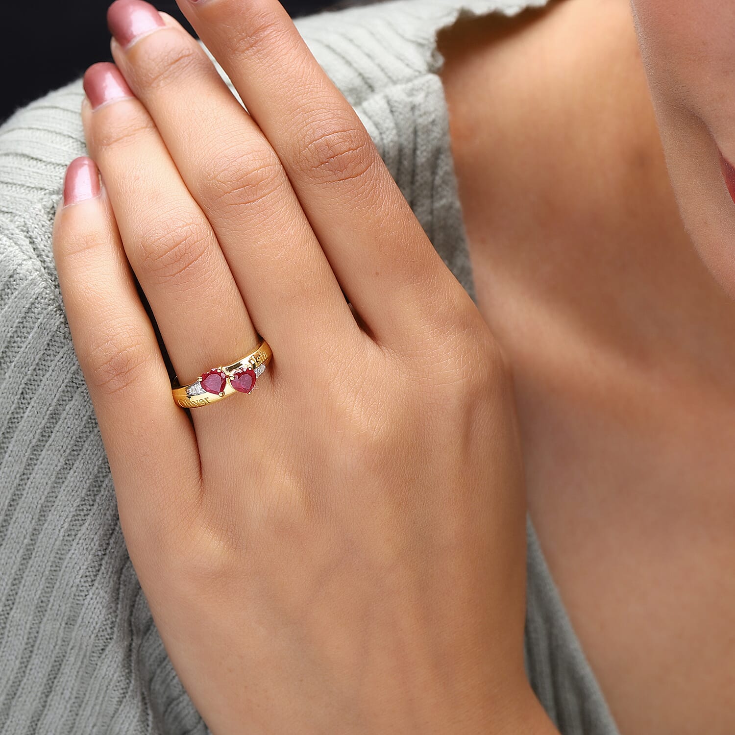 Personalised Engravable Double Heart Ruby Ring in Silver
