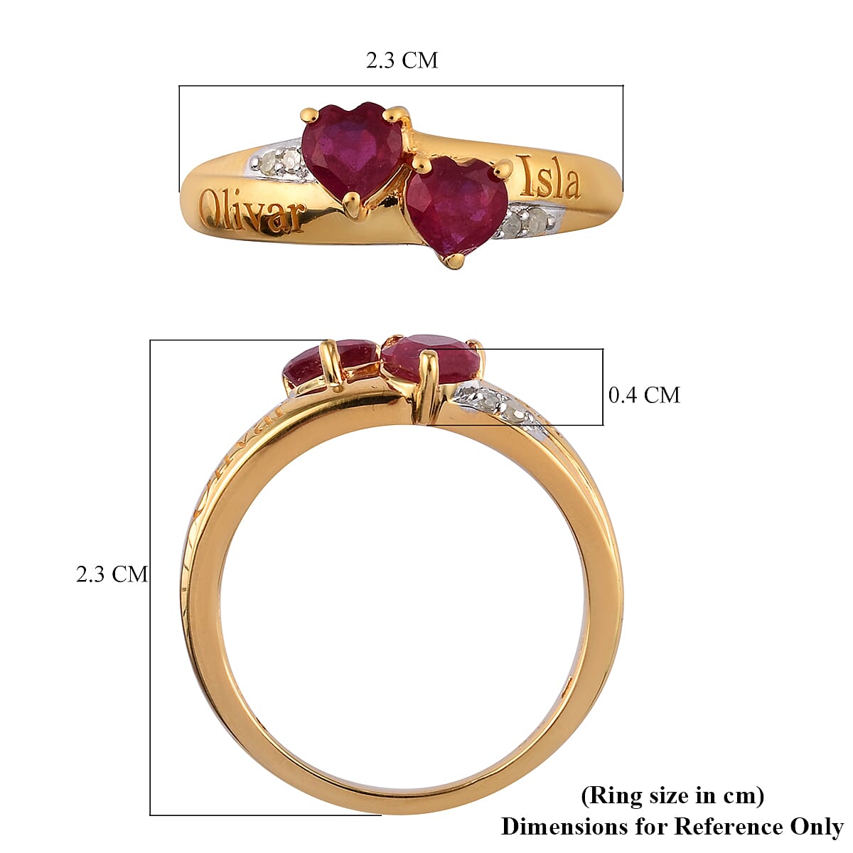 Personalised Engravable Double Heart Ruby Ring in Silver