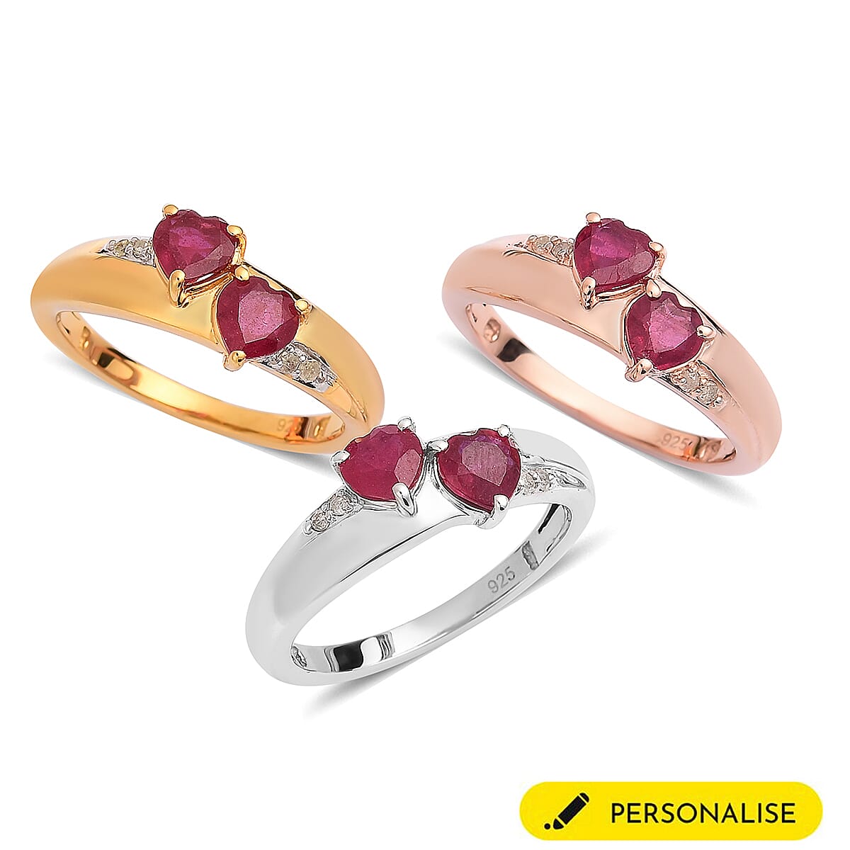 Personalised Engravable Double Heart Ruby Ring in Silver